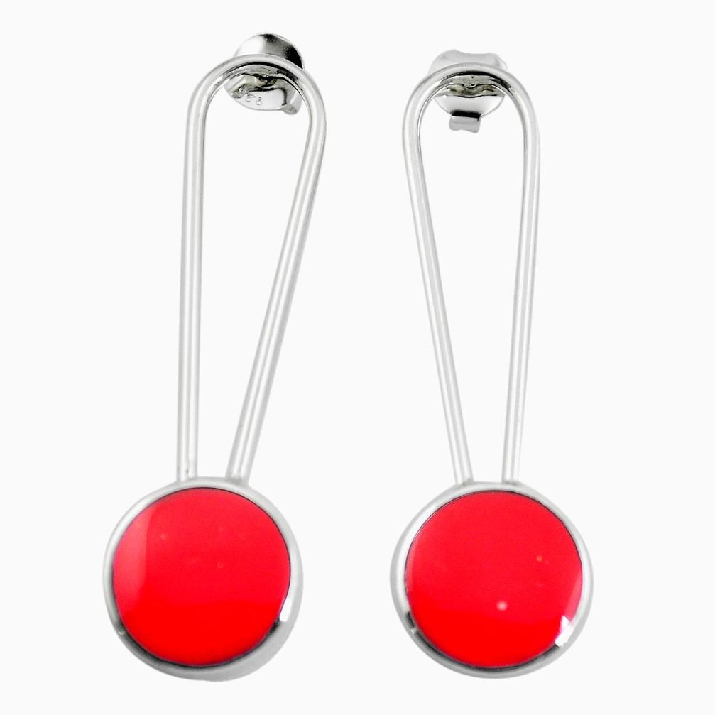 Red coral enamel 925 sterling silver dangle earrings jewelry a86257