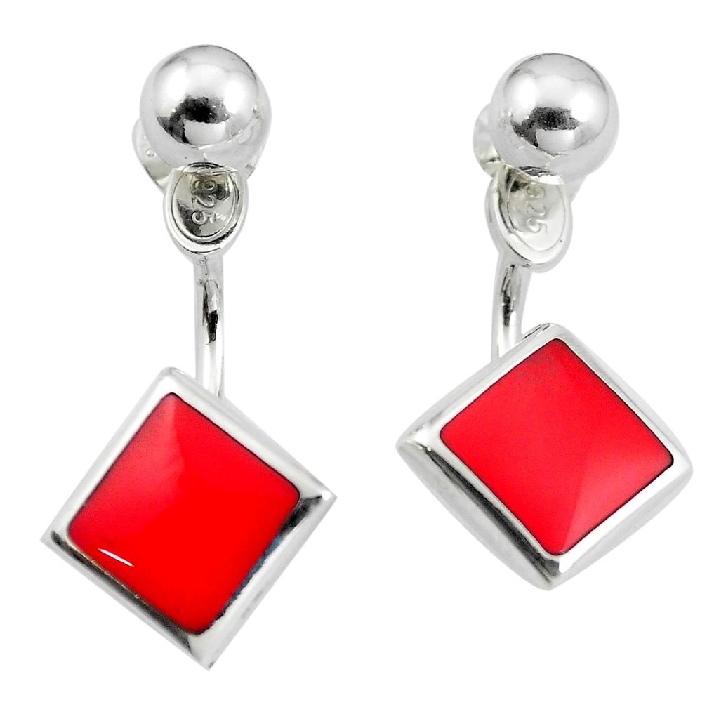 Red coral enamel 925 sterling silver dangle earrings jewelry a86266