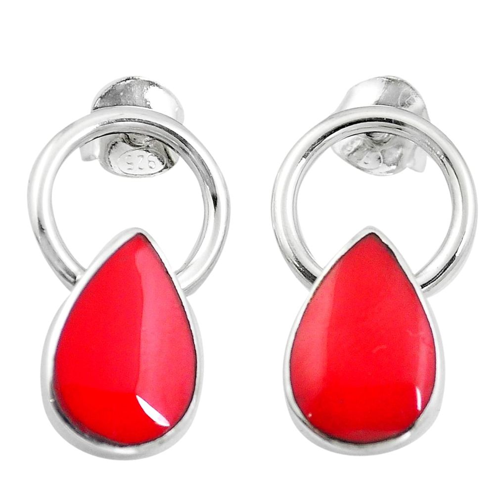 Red coral enamel 925 sterling silver dangle earrings jewelry a86268