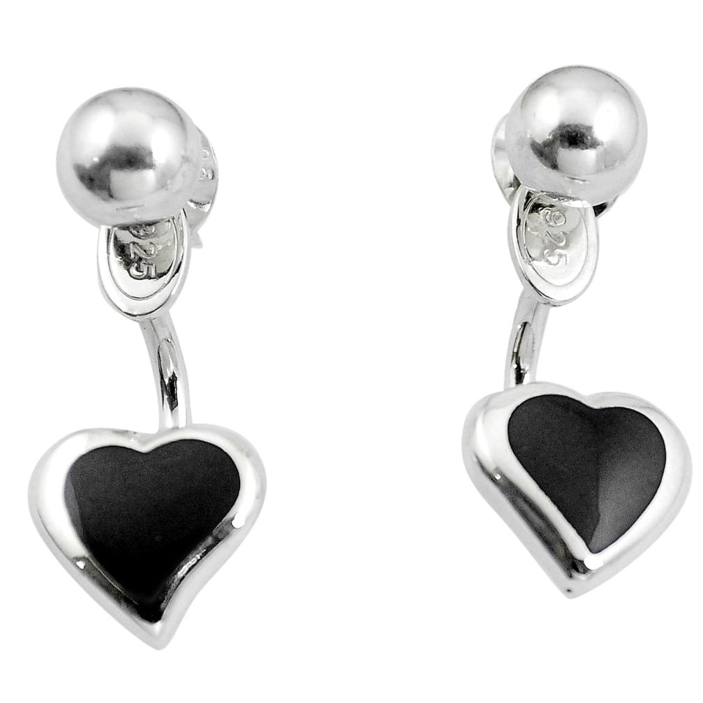 Black onyx enamel 925 sterling silver dangle heart earrings jewelry a86275