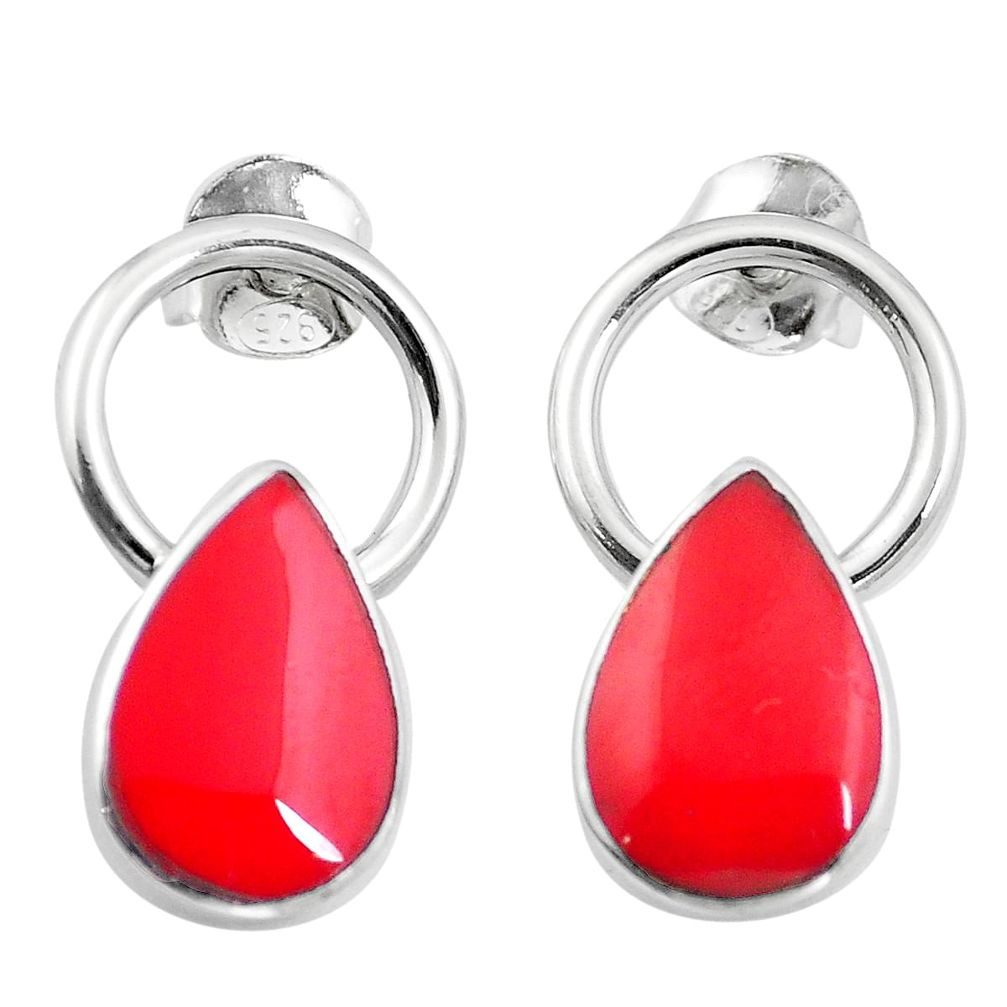 Red coral enamel 925 sterling silver dangle earrings jewelry a86296