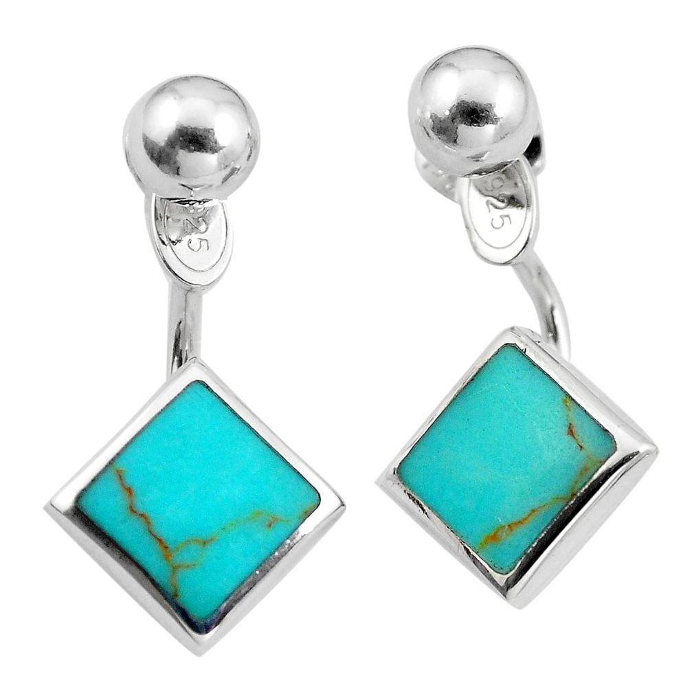 Fine green turquoise enamel 925 sterling silver dangle earrings a86300