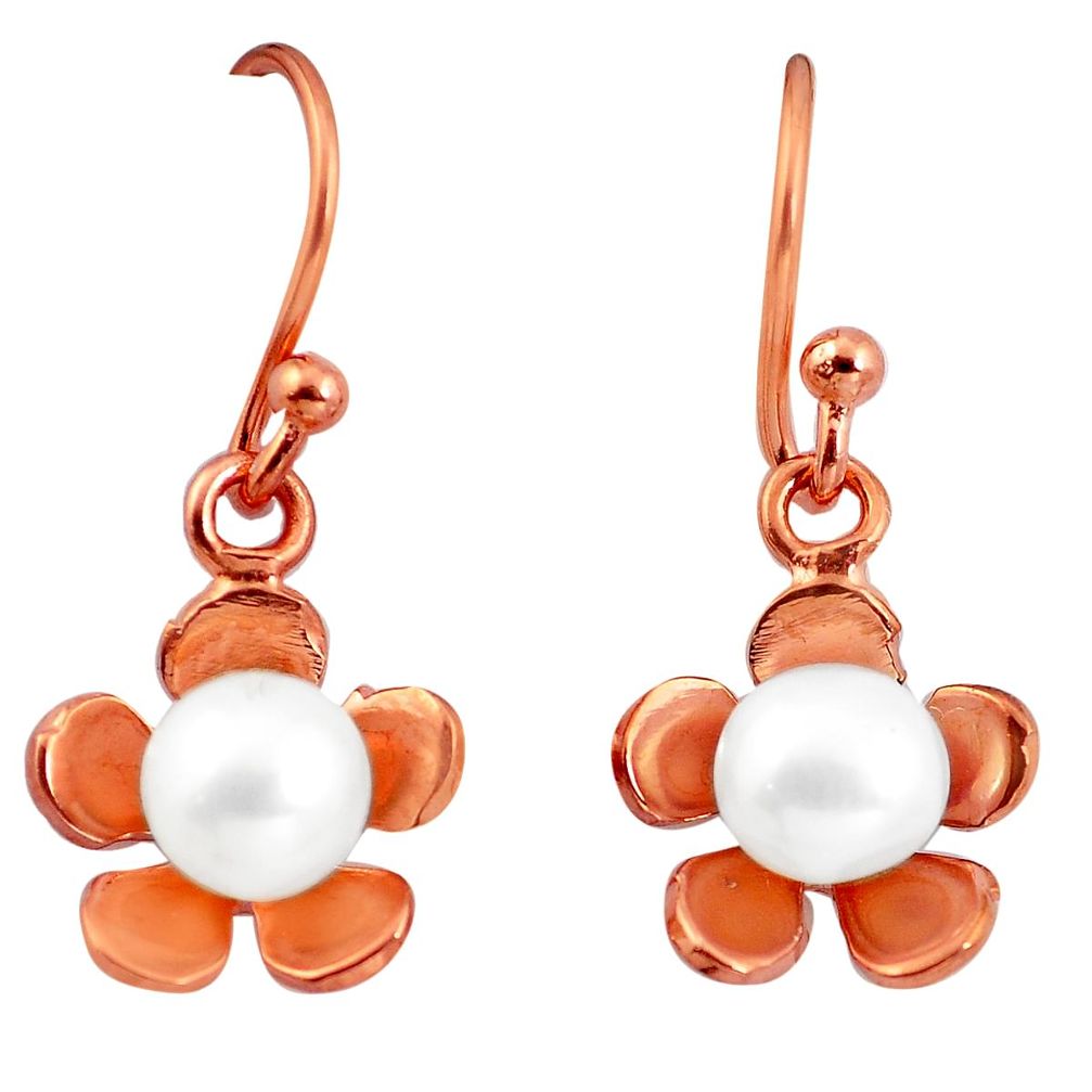Natural white pearl 925 sterling silver 14k gold flower earrings jewelry a86308