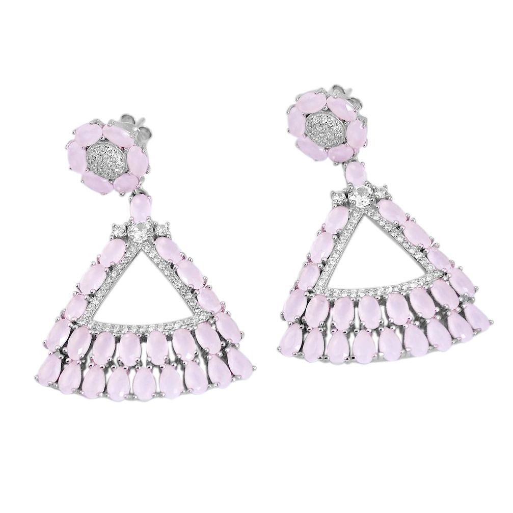 Pink chalcedony white topaz 925 sterling silver earrings jewelry a86368