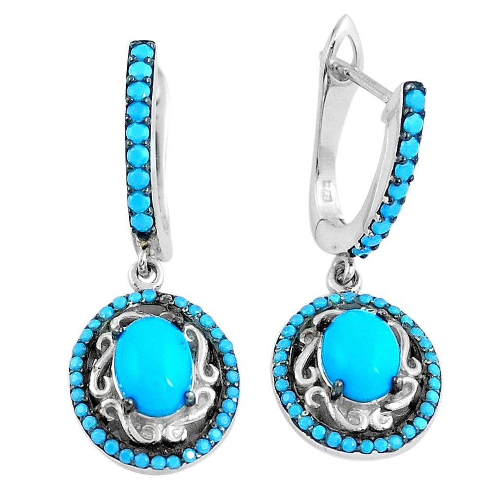 Blue sleeping beauty turquoise 925 sterling silver dangle earrings a86794