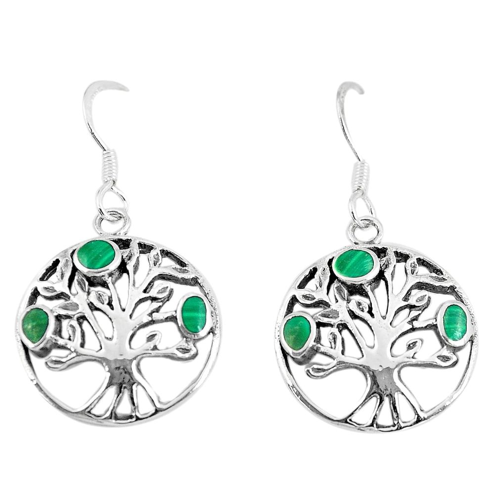 3.69gms green malachite (pilot's stone) 925 silver tree of life earrings a88251