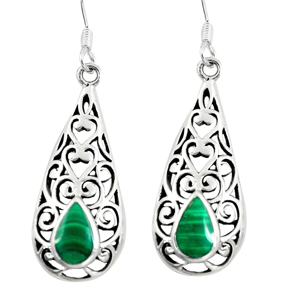 4.02gms green malachite (pilot's stone) 925 silver dangle earrings a88276