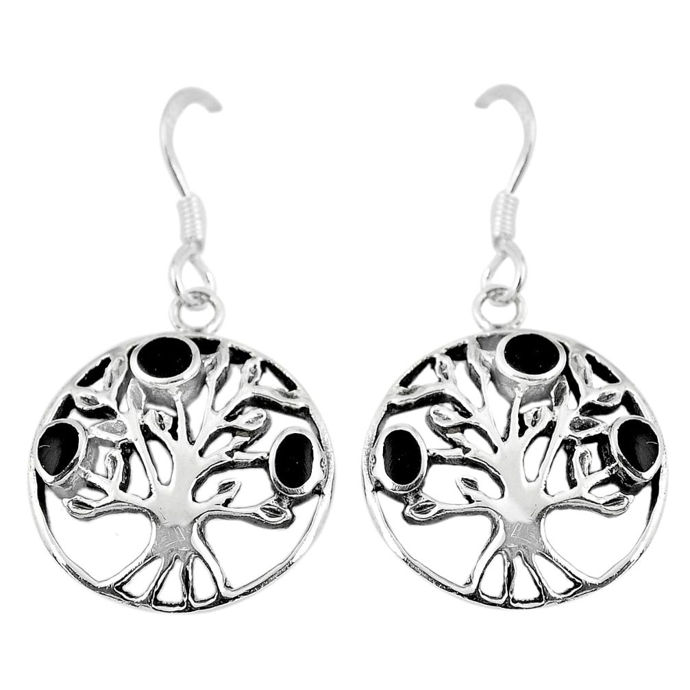 3.69gms black onyx enamel 925 silver tree of life earrings jewelry a88315