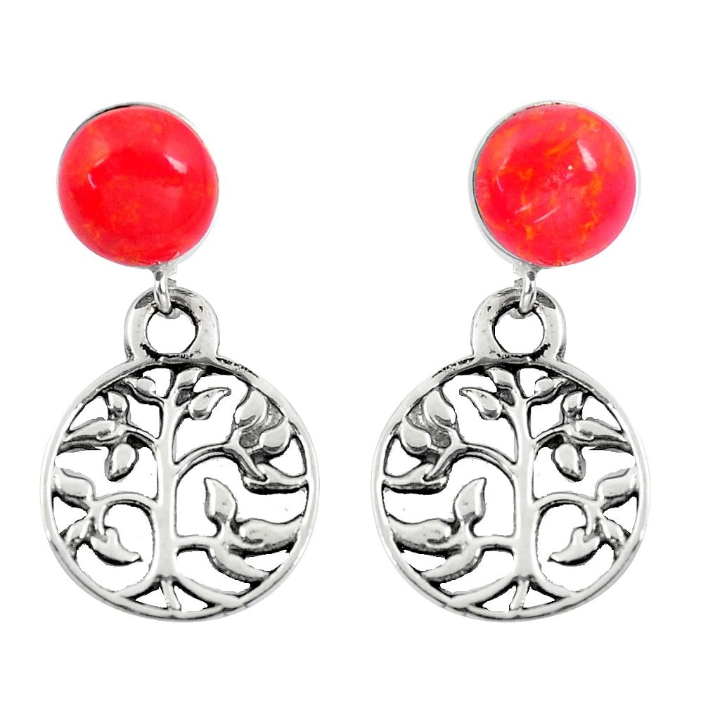 4.34cts red coral 925 sterling silver tree of life earrings jewelry a88334