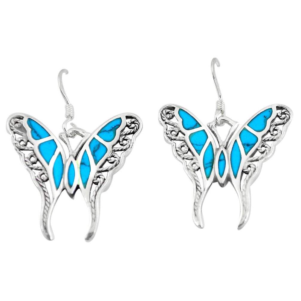 5.89gms fine green turquoise enamel 925 silver butterfly earrings a88446