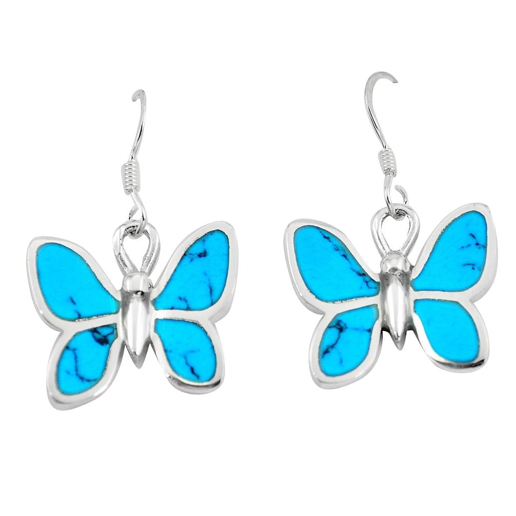 6.02gms fine blue turquoise enamel 925 sterling silver butterfly earrings a88456