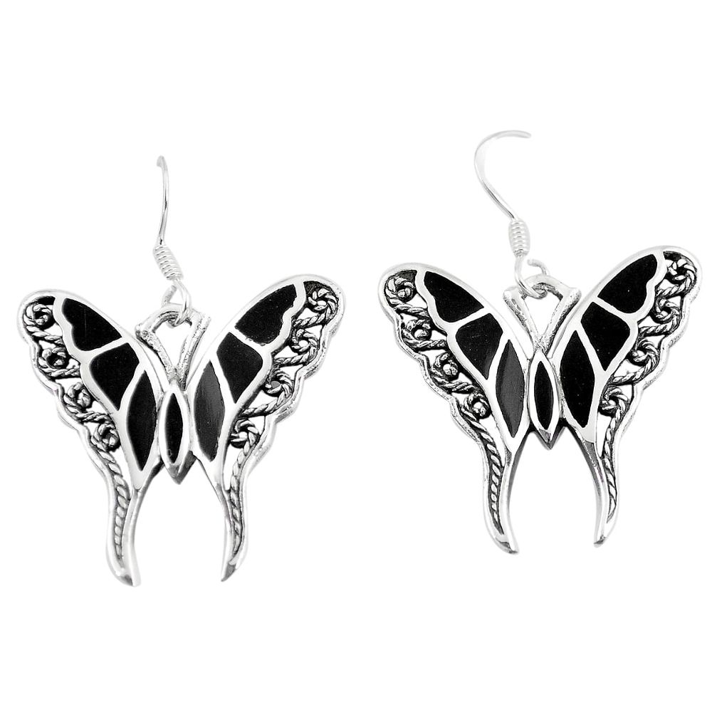 925 sterling silver 6.26gms black onyx enamel butterfly earrings jewelry a88457