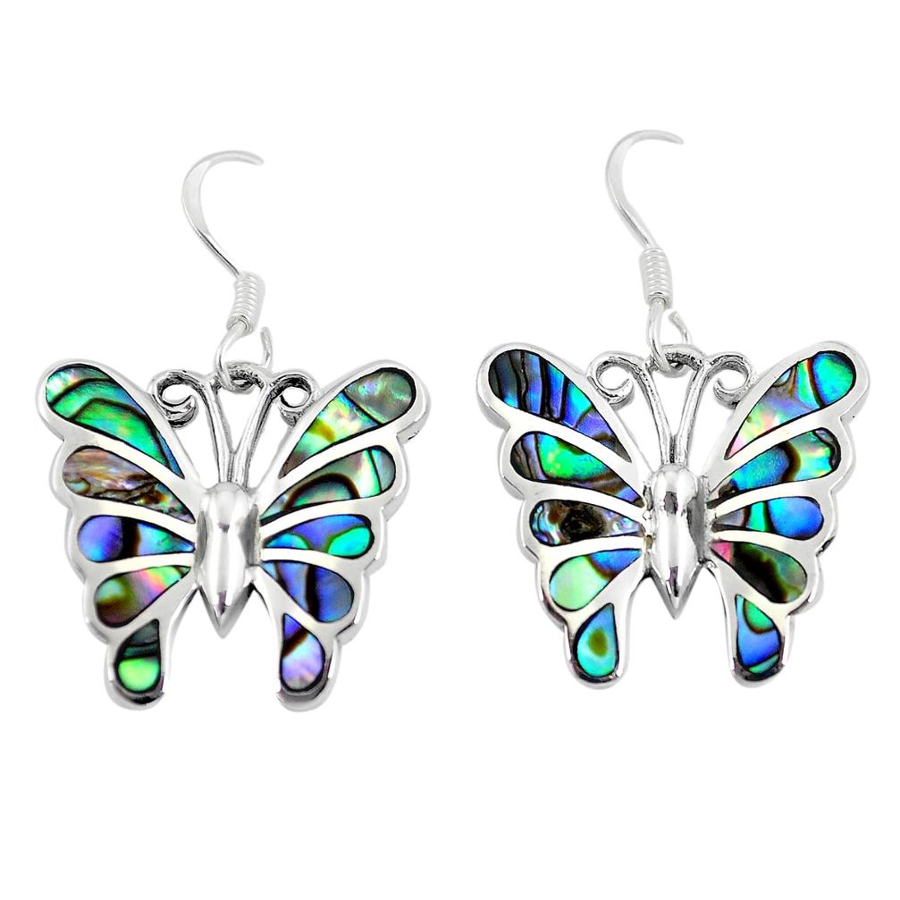 7.48gms green abalone paua seashell 925 silver butterfly earrings a88622