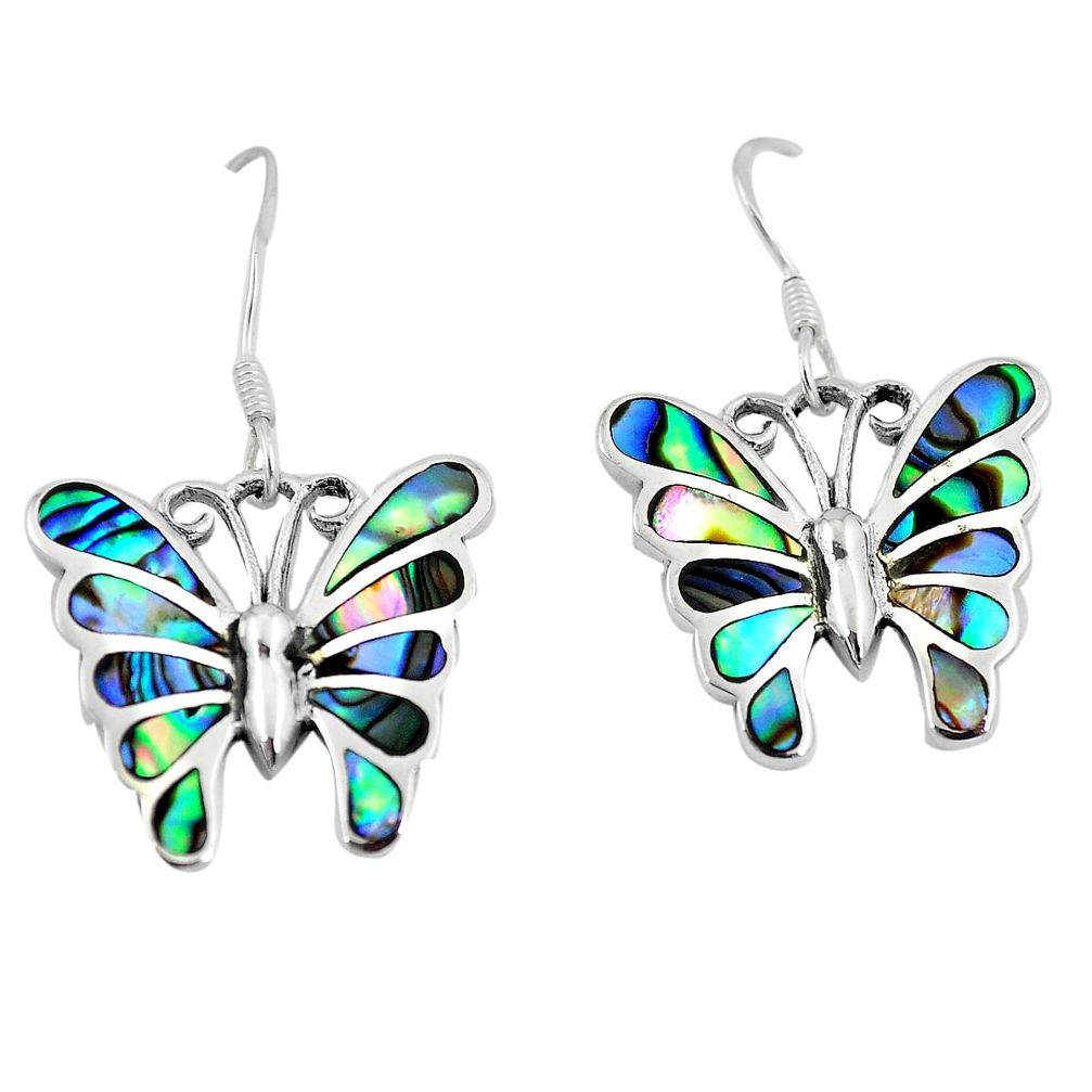 925 silver 7.47gms green abalone paua seashell butterfly earrings a88625