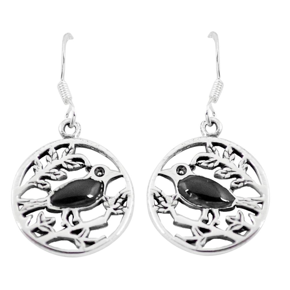 4.48gms black onyx enamel 925 sterling silver birds earrings jewelry a88628