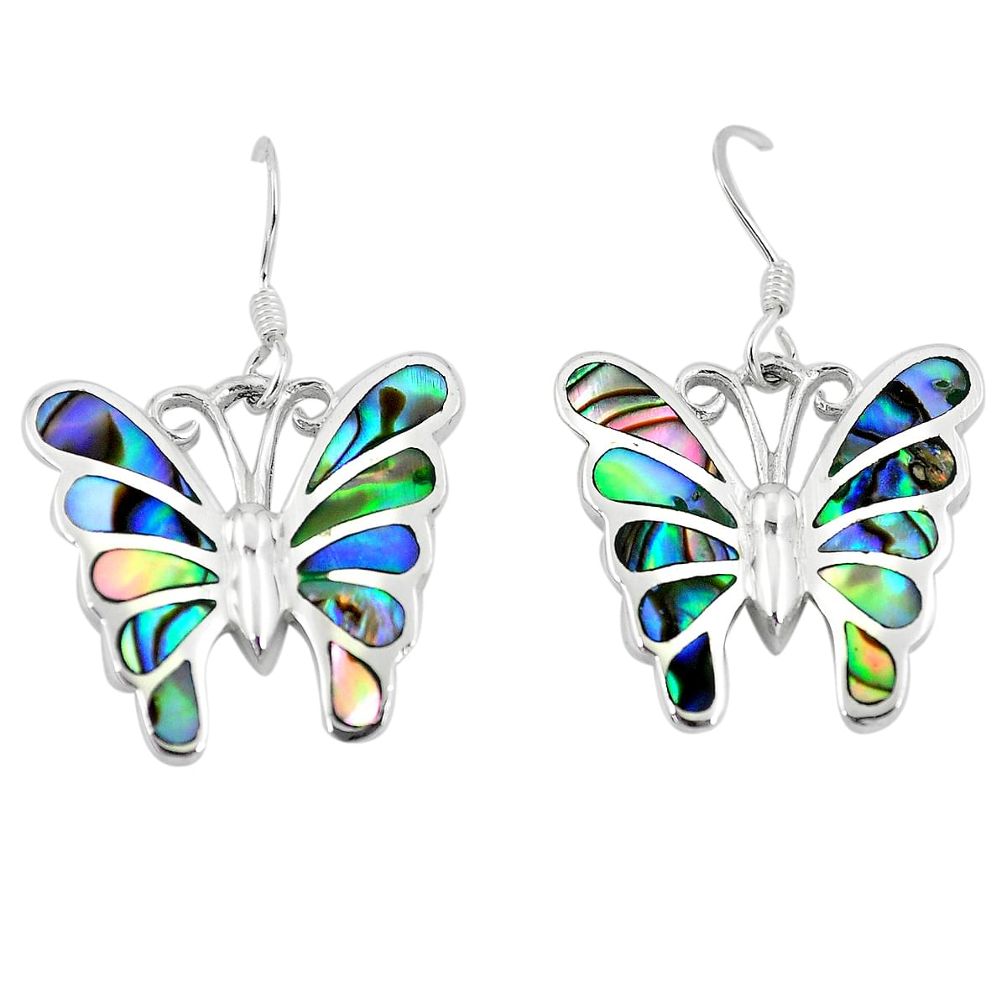 7.02gms green abalone paua seashell 925 silver butterfly earrings a88632