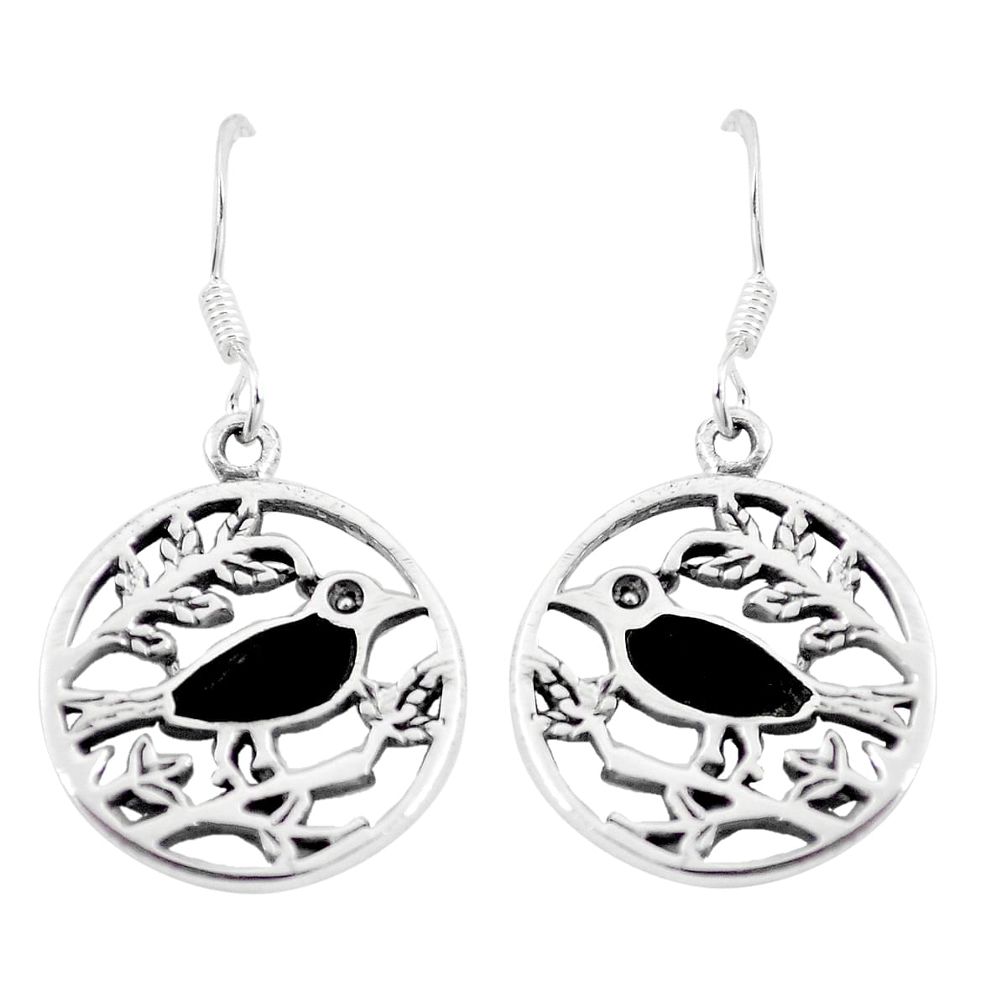 4.02gms black onyx enamel 925 sterling silver birds earrings jewelry a88633