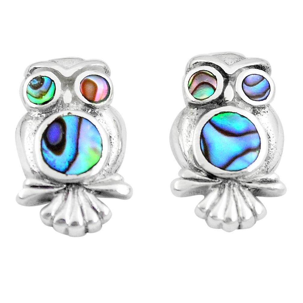 925 silver 4.02gms green abalone paua seashell owl earrings jewelry a88637