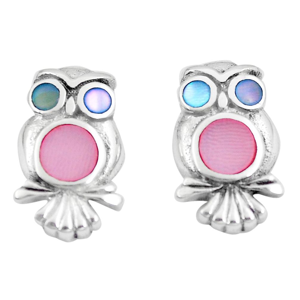 4.26gms multi color blister pearl enamel 925 sterling silver owl earrings a88638