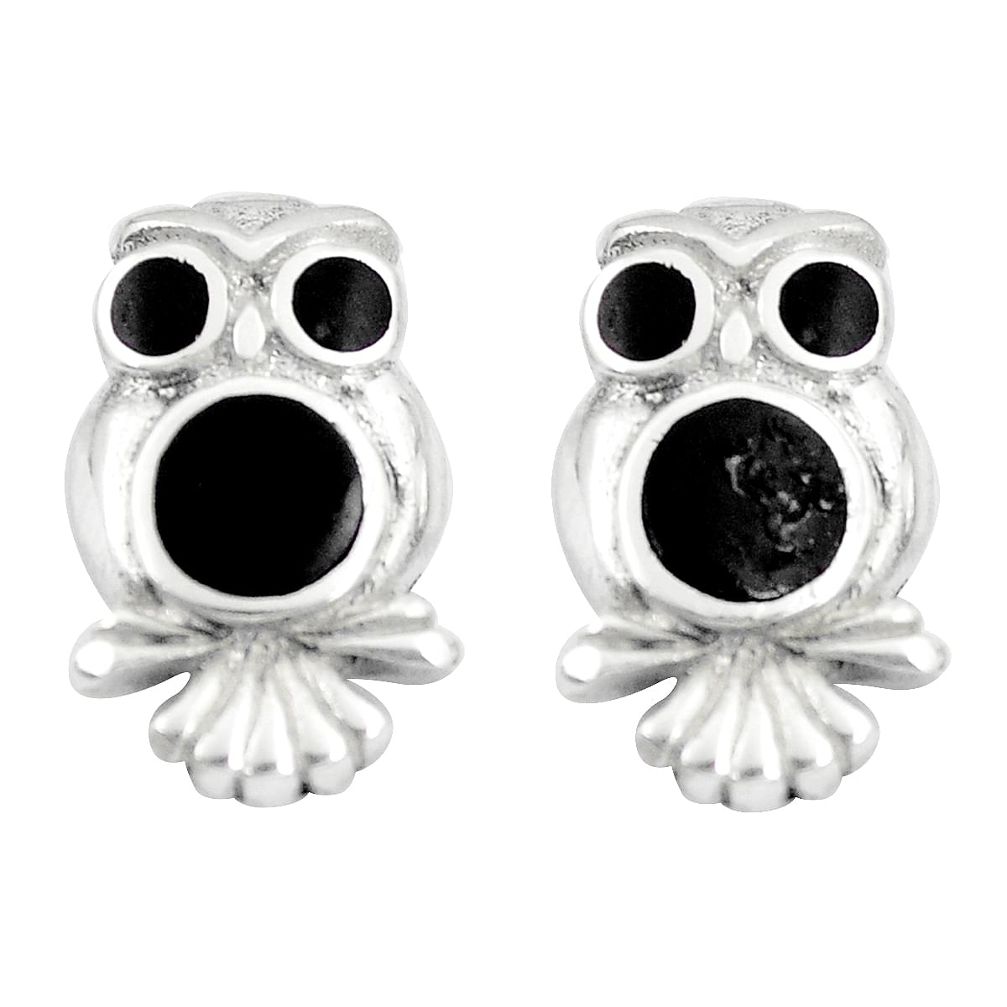 925 sterling silver 4.25gms black onyx enamel owl earrings jewelry a88639