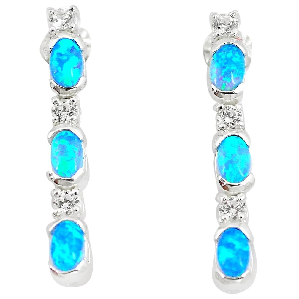 5.52cts blue australian opal (lab) topaz 925 sterling silver earrings a89335