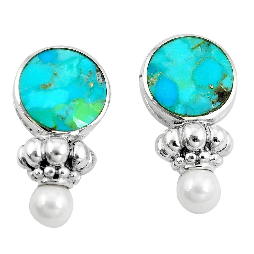 14.44cts natural green kingman turquoise pearl 925 silver dangle earrings a89721