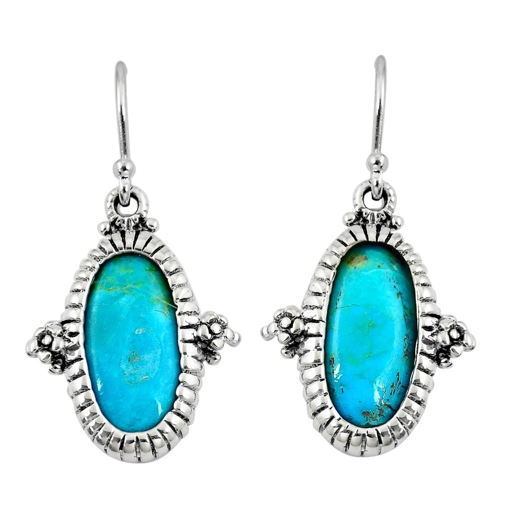 7.54cts natural blue kingman turquoise 925 silver dangle earrings a89801