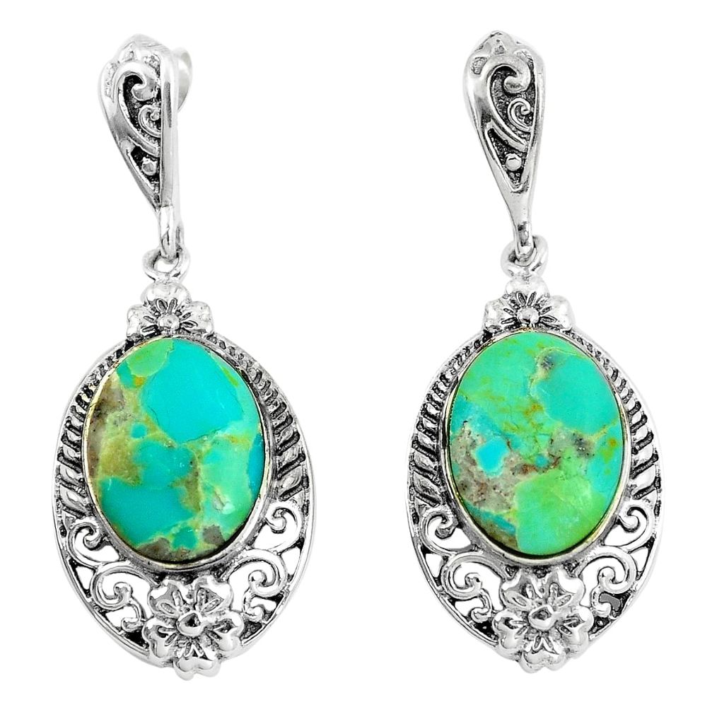 7.89cts natural green kingman turquoise 925 silver dangle earrings a89819