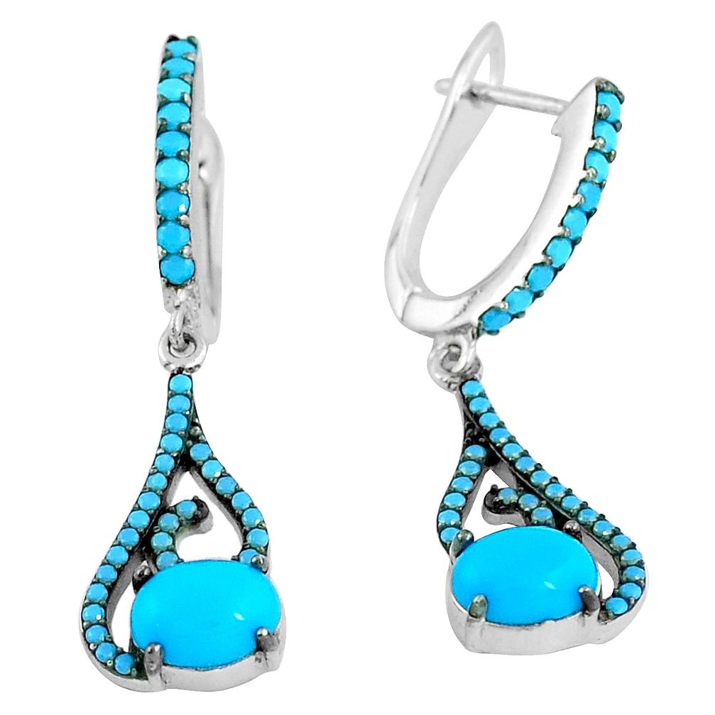 6.02cts blue sleeping beauty turquoise 925 silver dangle earrings jewelry a90442