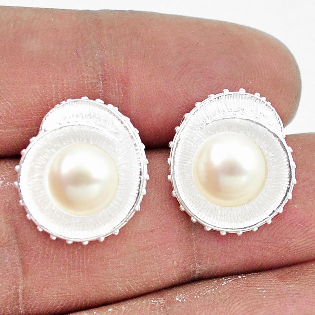 9.47cts natural white pearl 925 sterling silver earrings jewelry a91432