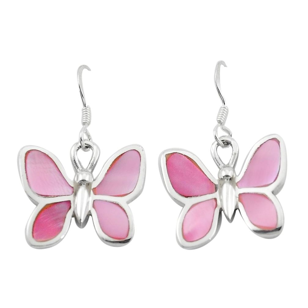 6.26gms pink pearl enamel 925 sterling silver butterfly earrings jewelry a91901