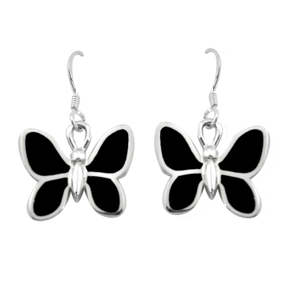 6.02gms black onyx enamel 925 sterling silver butterfly earrings jewelry a91910