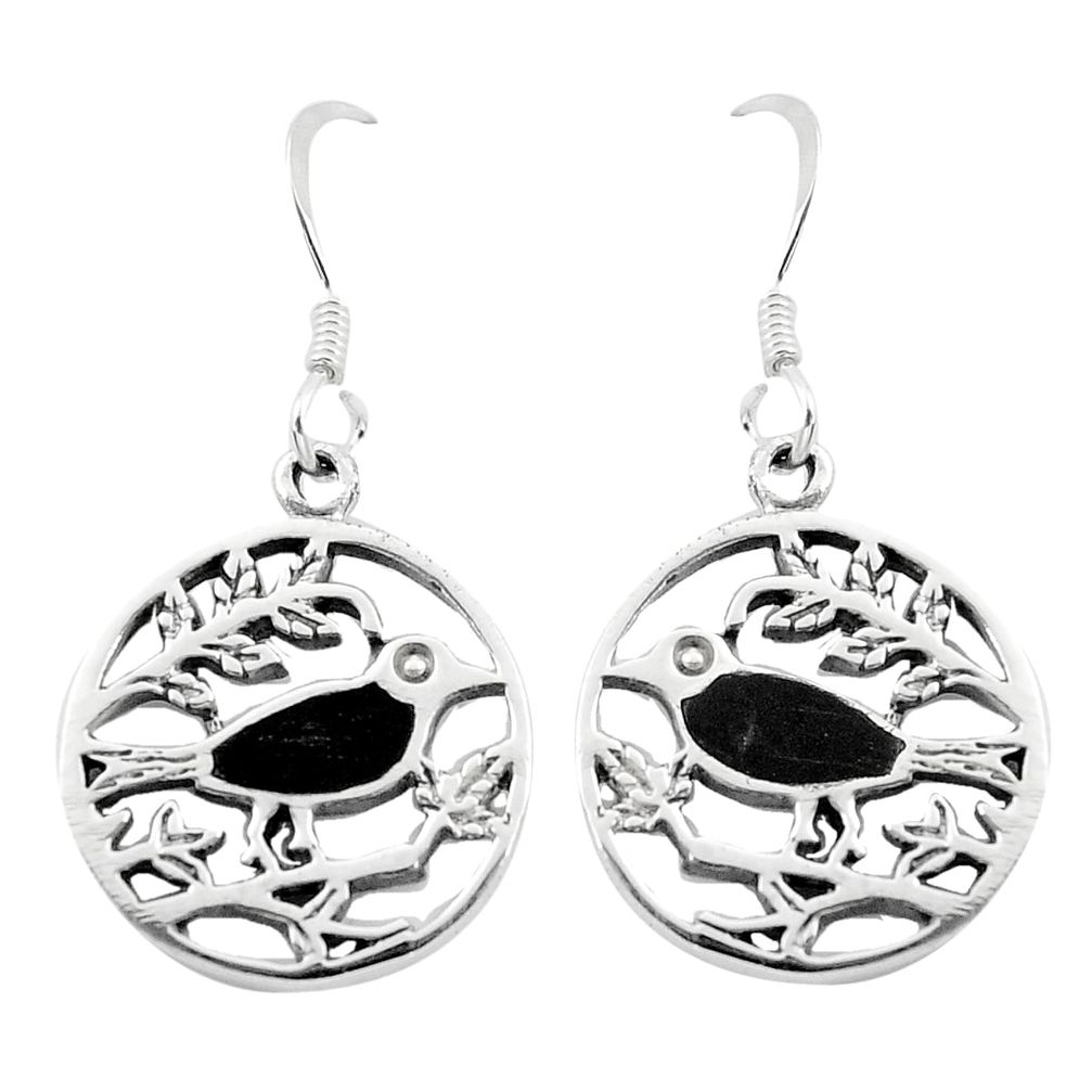 3.84gms black onyx enamel 925 sterling silver birds earrings jewelry a91931