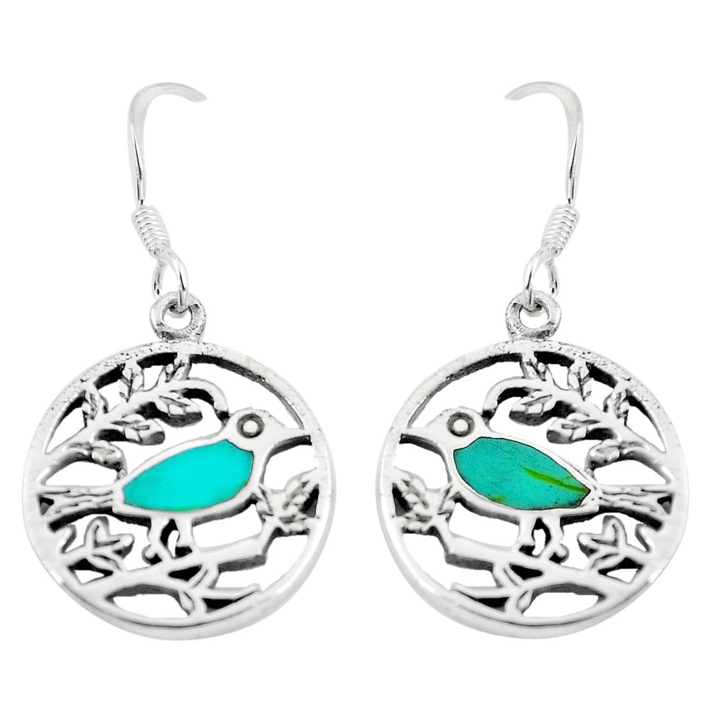 3.89gms fine blue turquoise enamel 925 sterling silver birds earrings a91935