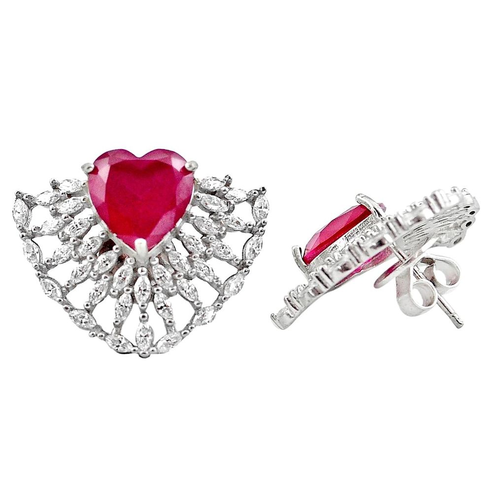 17.81cts red ruby quartz topaz 925 silver stud heart earrings jewelry a92157
