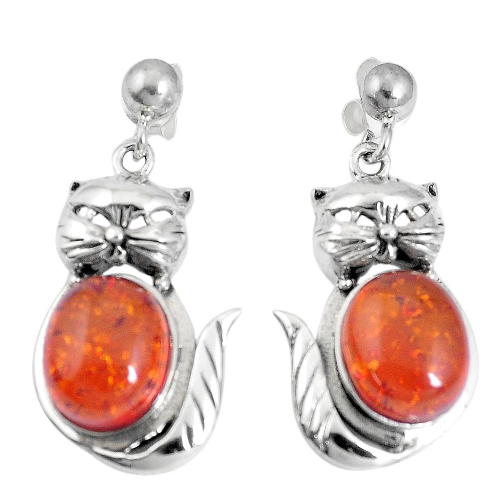 5.75cts orange amber 925 sterling silver cat charm earrings jewelry a92899