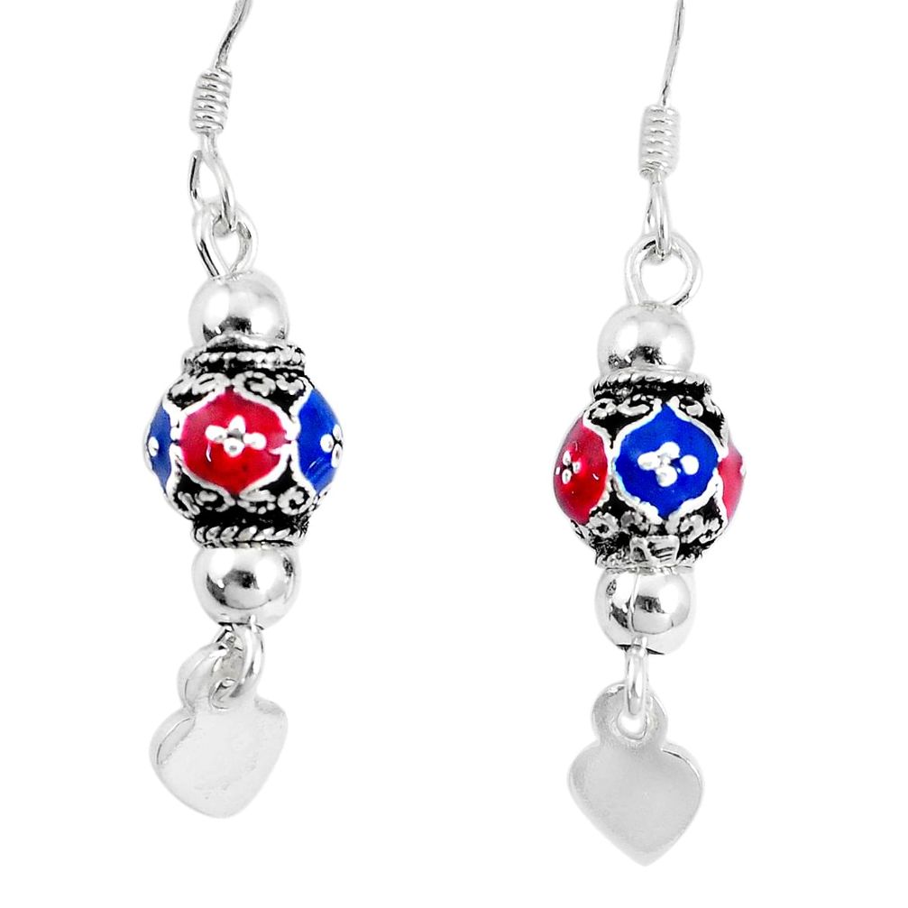 925 sterling silver 3.26gms multi color enamel dangle earrings jewelry a92920