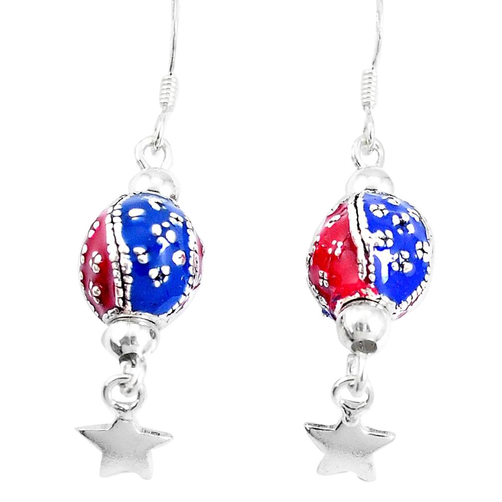 7.89gms multi color enamel 925 sterling silver dangle earrings jewelry a92957