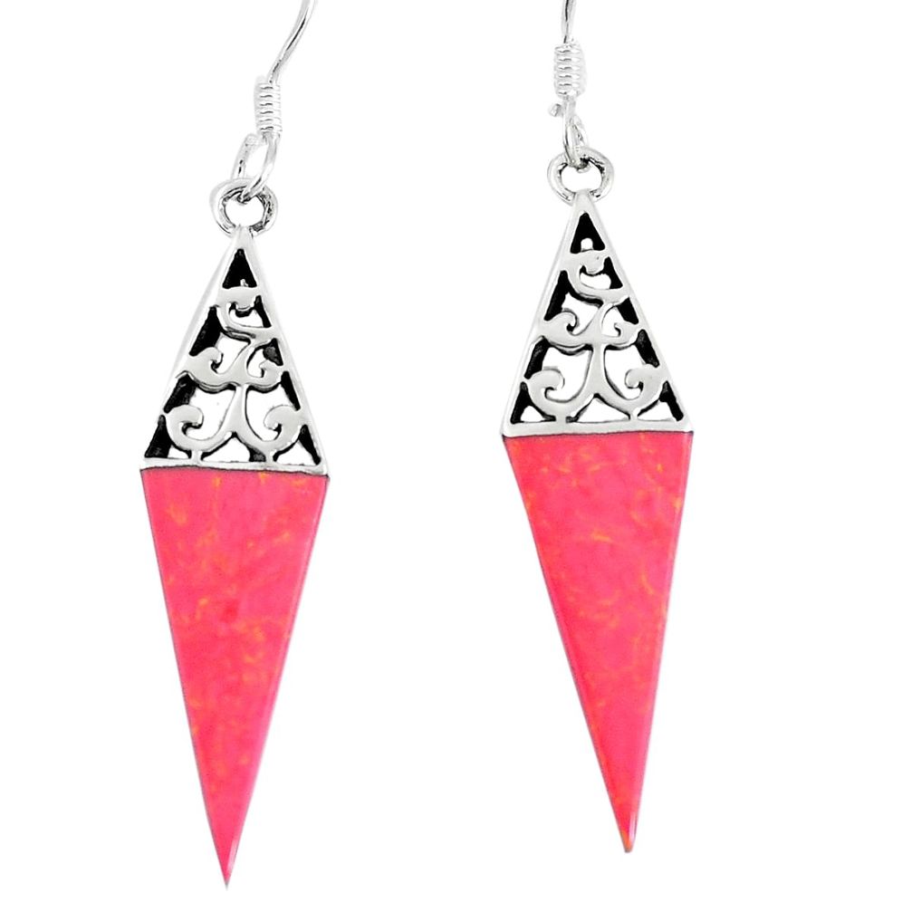 4.25gms red coral enamel 925 sterling silver dangle earrings jewelry a93201