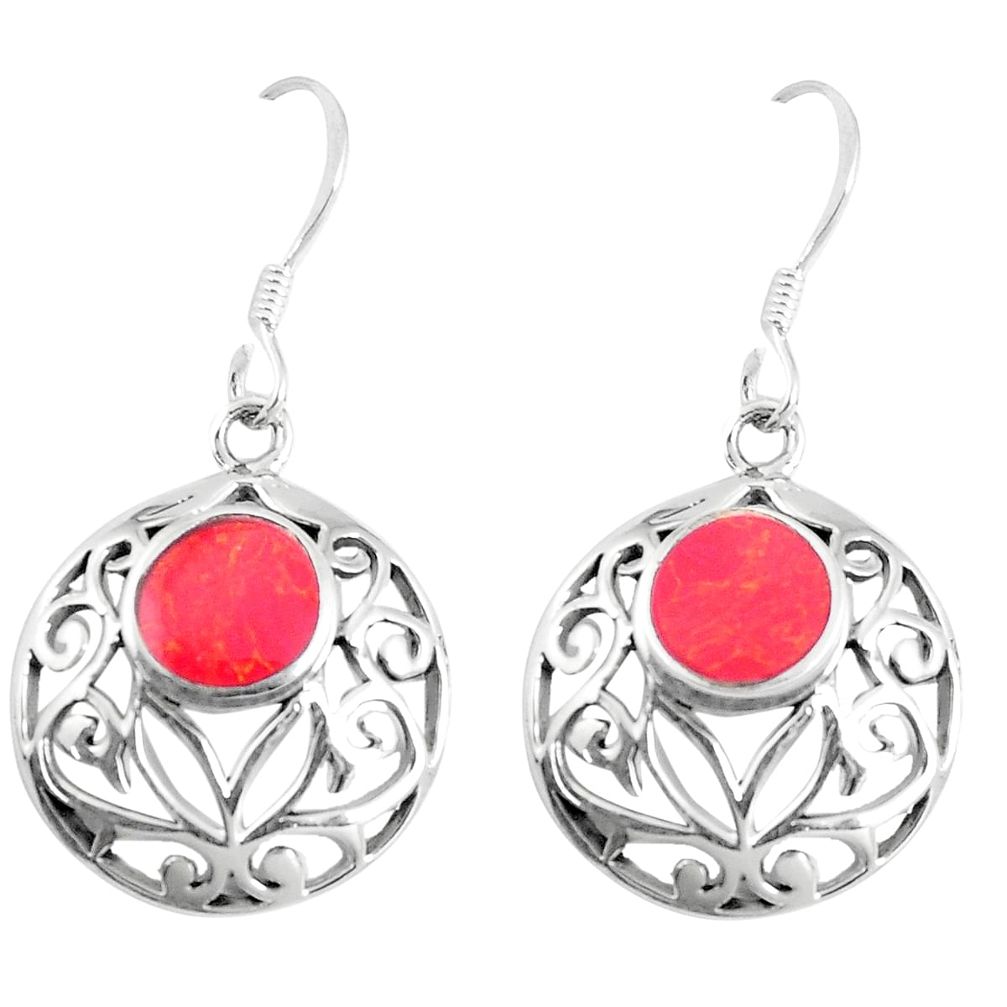 4.87gms red coral enamel 925 sterling silver dangle earrings jewelry a93226