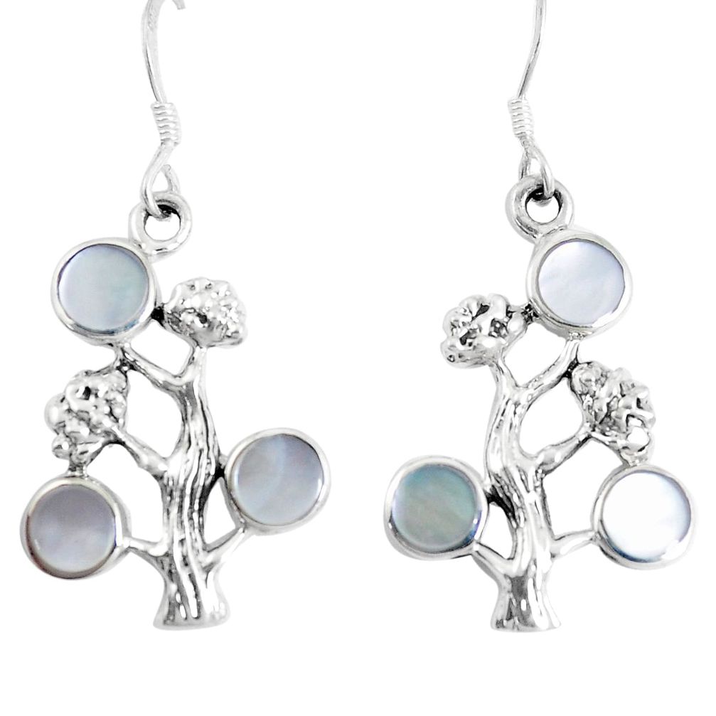 5.48gms white pearl enamel 925 silver tree of life earrings jewelry a93232