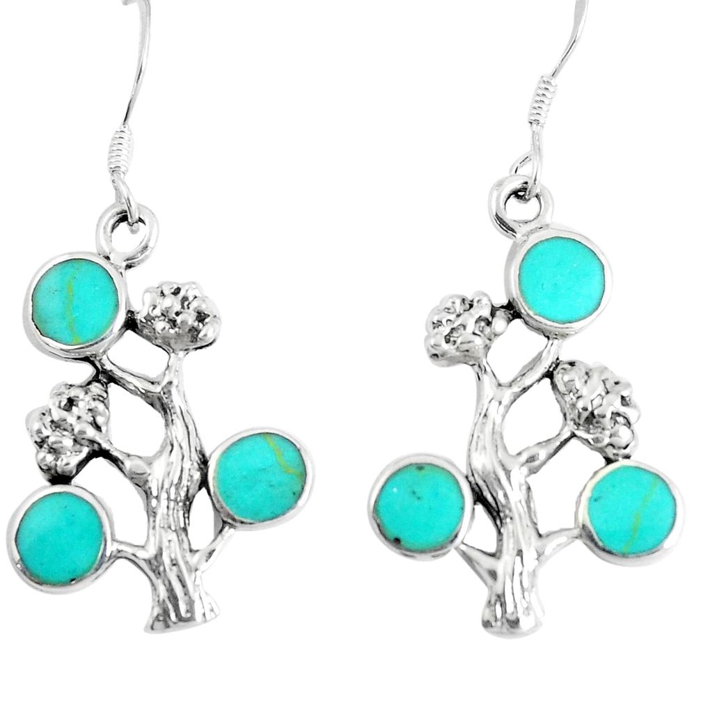 5.26gms fine green turquoise enamel 925 silver tree of life earrings a93237
