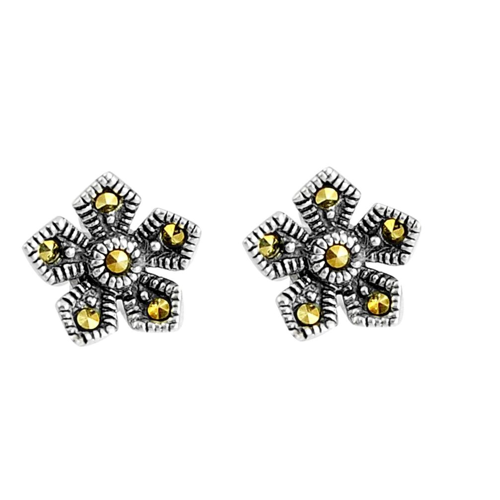 2.26gms fine marcasite 925 sterling silver stud flower earrings a93510