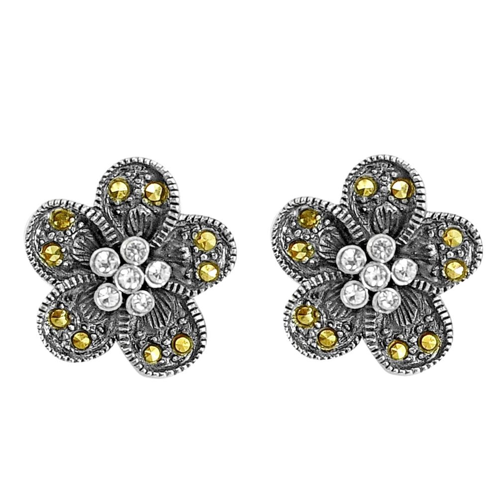 925 silver 0.60cts natural white topaz marcasite stud flower earrings a93512
