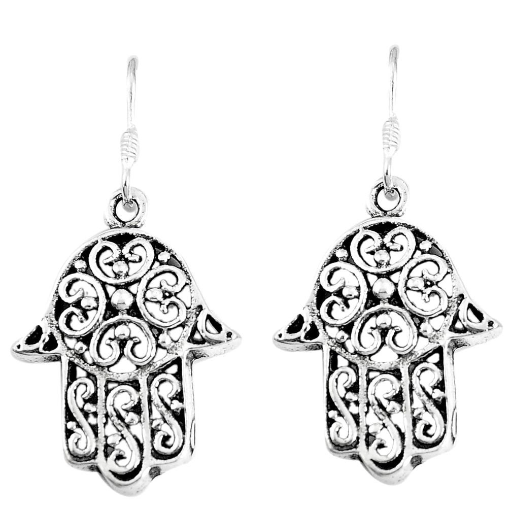 7.26gms indonesian bali style solid 925 silver hand of god hamsa earrings a94739