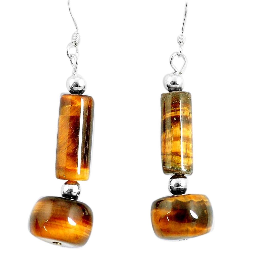 22.30cts natural brown tiger's eye 925 sterling silver earrings jewelry a94845