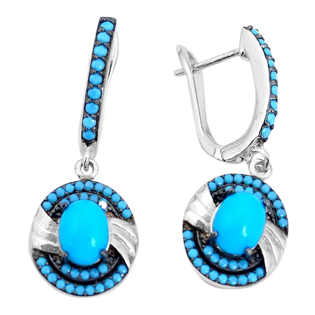 6.02cts blue sleeping beauty turquoise 925 silver dangle earrings jewelry a95106