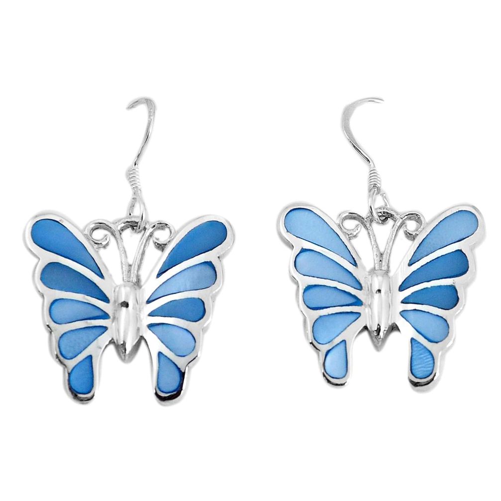 7.26gms blue pearl enamel 925 sterling silver butterfly earrings jewelry a95685