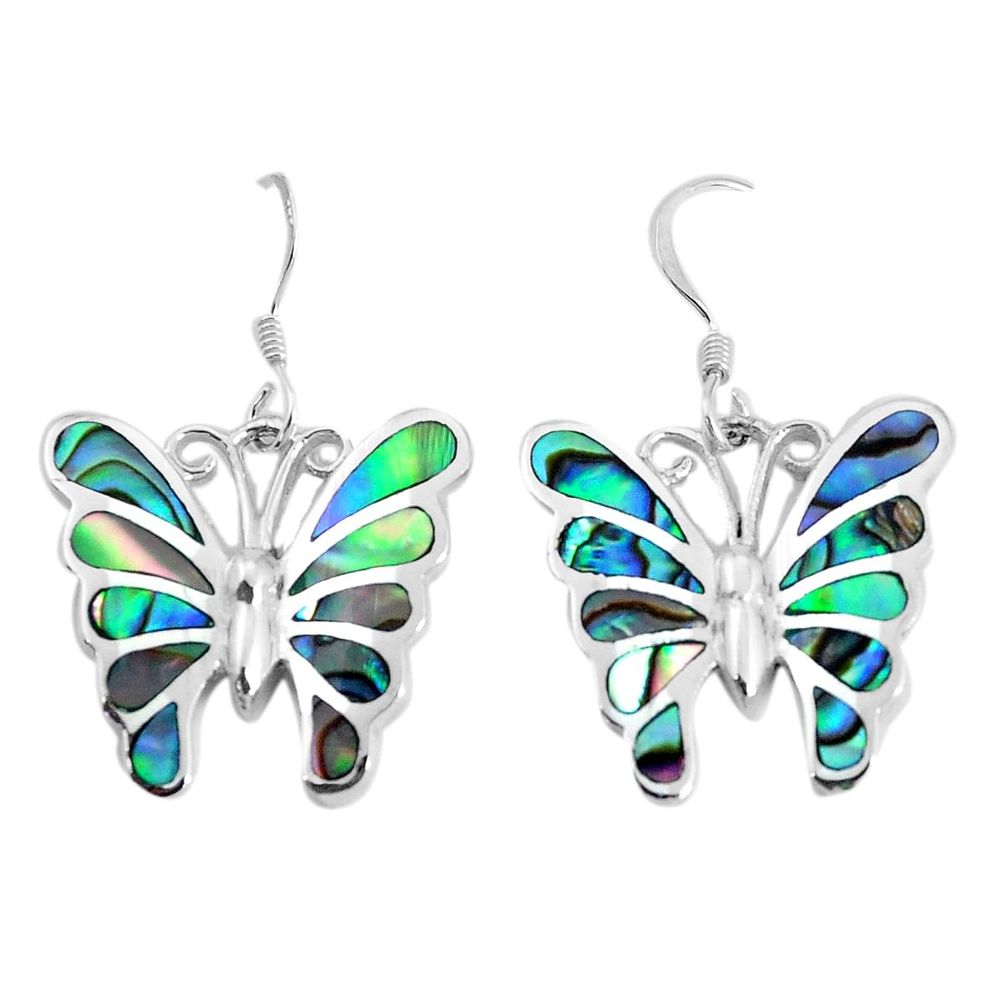 7.48gms green abalone paua seashell 925 silver butterfly earrings jewelry a95690