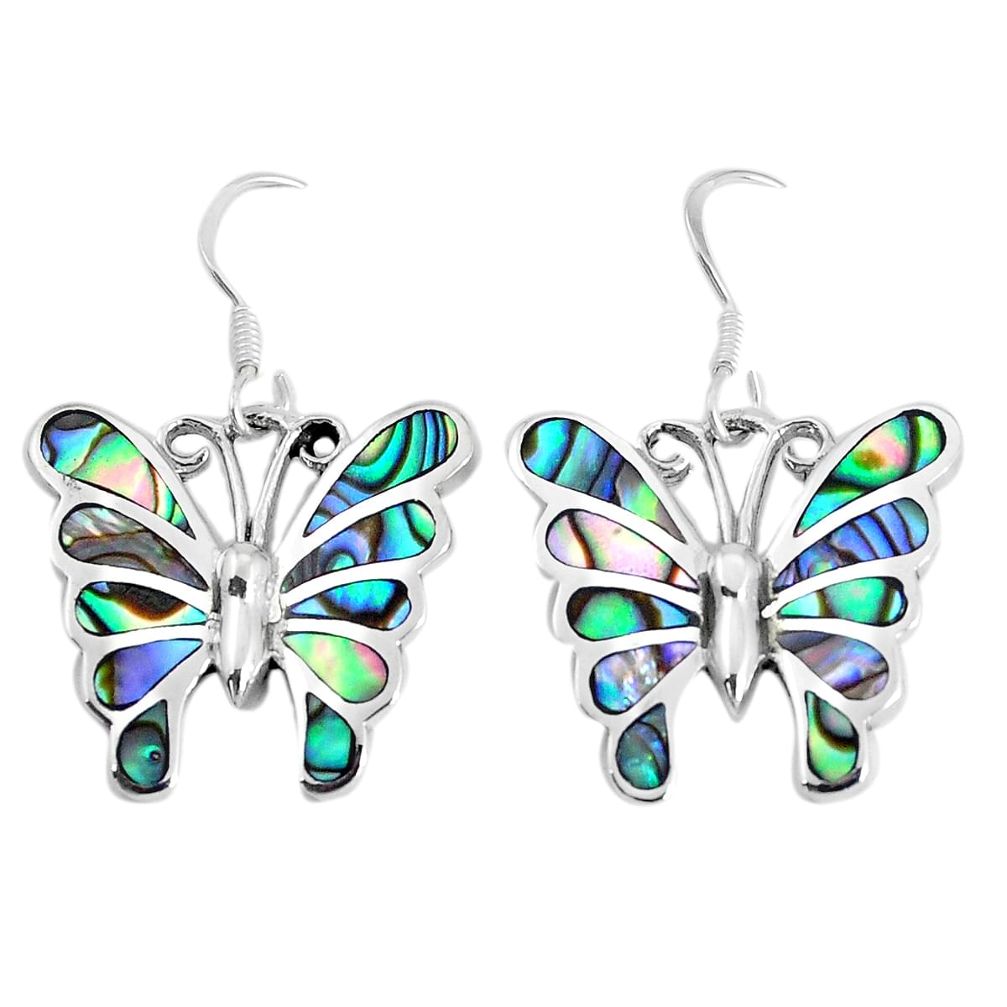 7.26gms green abalone paua seashell 925 silver butterfly earrings jewelry a95691